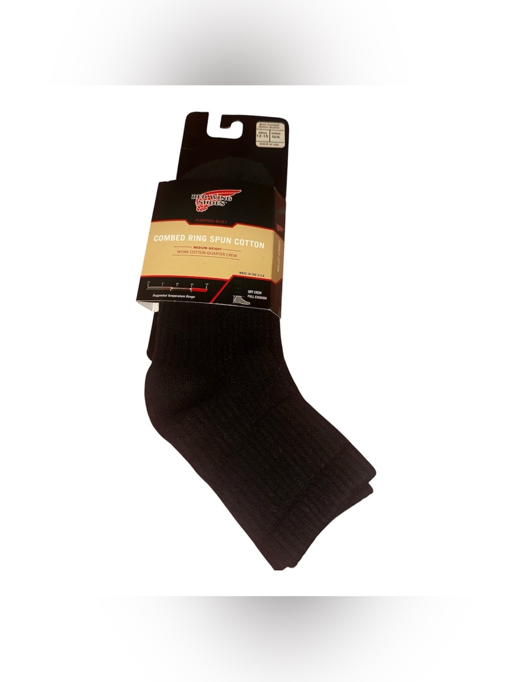 Red Wing Everyday Crew Socks Work Cotton Quarter Crew Mens Size 12-15 Black USA